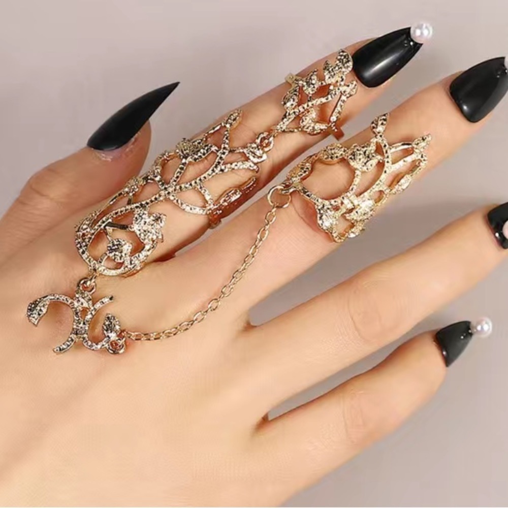 Vintage Gold Flower Leaf Chunky Ring Set